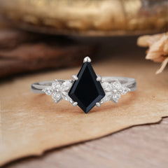 Blossom Kite Cut 2 Carat Black Onyx Ring Nature Inspired Cluster Leaf Ring