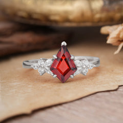 Blossom Kite Cut 2 Carat Garnet Ring Nature Inspired Cluster Leaf Ring