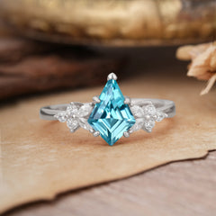 Blossom Kite Cut 2 Carat Aquamarine Ring Nature Inspired Cluster Leaf Ring