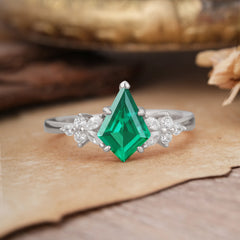 Blossom Kite Cut 2 Carat Emerald Ring Nature Inspired Cluster Leaf Ring