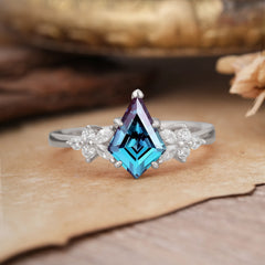 Blossom Kite Cut 2 Carat Alexandrite Ring Nature Inspired Cluster Leaf Ring