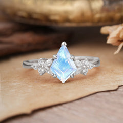 Blossom Kite Cut 2 Carat Moonstone Ring Nature Inspired Cluster Leaf Ring