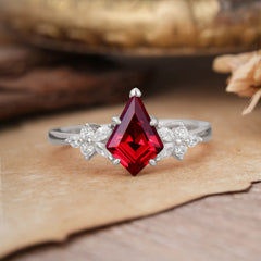 Blossom Kite Cut 2 Carat Ruby Ring Nature Inspired Cluster Leaf Ring