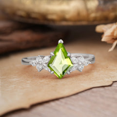 Blossom Kite Cut 2 Carat Peridot Ring Nature Inspired Cluster Leaf Ring