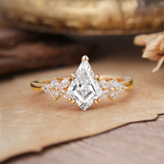 Blossom Kite Cut 2 Carat Moissanite Ring Nature Inspired Cluster Leaf Ring