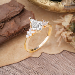 Blossom Kite Cut 2 Carat Moissanite Ring Nature Inspired Cluster Leaf Ring