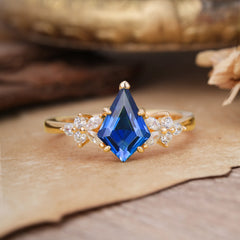 Blossom Kite Cut 2 Carat Sapphire Ring Nature Inspired Cluster Leaf Ring