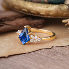 Blossom Kite Cut 2 Carat Sapphire Ring Nature Inspired Cluster Leaf Ring