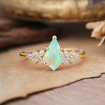 Blossom Kite Cut 2 Carat Fire Opal Ring Nature Inspired Cluster Leaf Ring     - Additional view