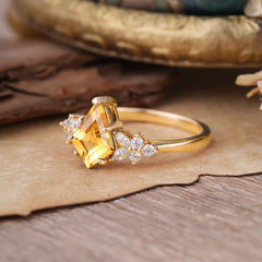 Blossom Kite Cut 2 Carat Citrine Ring Nature Inspired Cluster Leaf Ring
