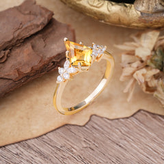 Blossom Kite Cut 2 Carat Citrine Ring Nature Inspired Cluster Leaf Ring