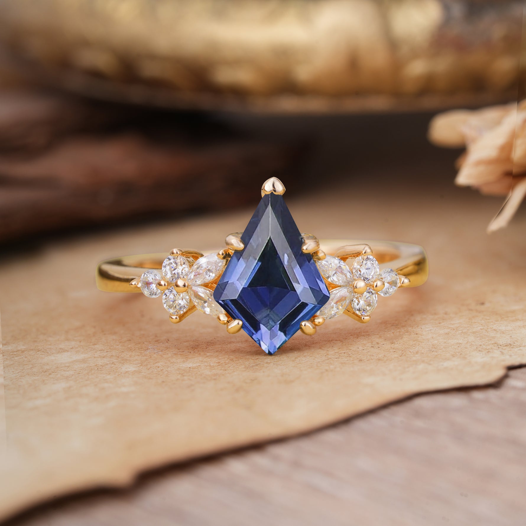 Blossom Kite Cut 2 Carat Tanzanite Ring Nature Inspired Cluster Leaf Ring     - Additional view