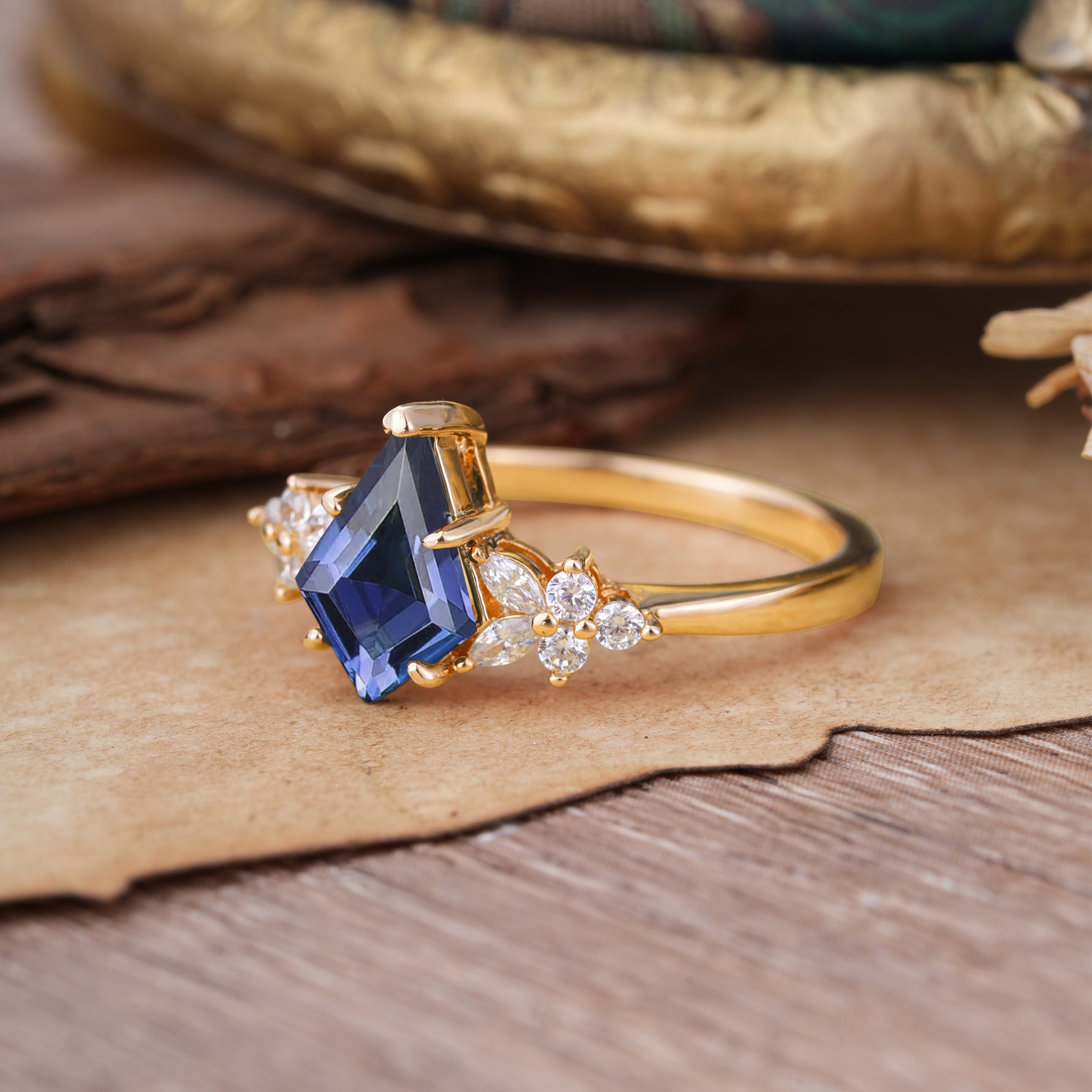 Blossom Kite Cut 2 Carat Tanzanite Ring Nature Inspired Cluster Leaf Ring     - Additional view