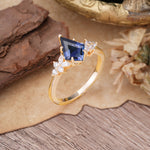 Blossom Kite Cut 2 Carat Tanzanite Ring Nature Inspired Cluster Leaf Ring     - Additional view
