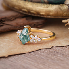 Blossom Kite Cut 2 Carat Moss Agate Ring Nature Inspired Cluster Leaf Ring