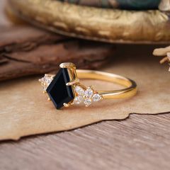 Blossom Kite Cut 2 Carat Black Onyx Ring Nature Inspired Cluster Leaf Ring