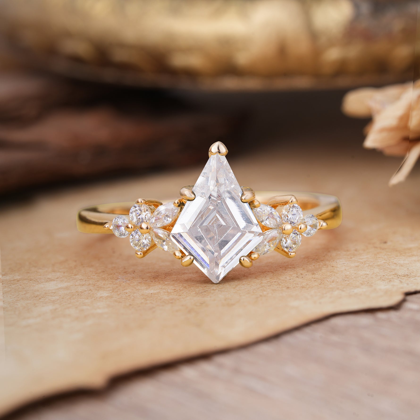 Blossom Kite Cut 2 Carat Lab Diamond Ring Nature Inspired Cluster Leaf Ring     - Additional view