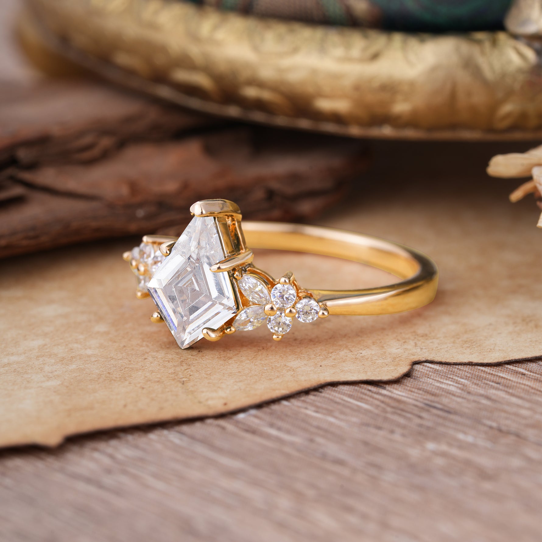 Blossom Kite Cut 2 Carat Lab Diamond Ring Nature Inspired Cluster Leaf Ring     - Additional view
