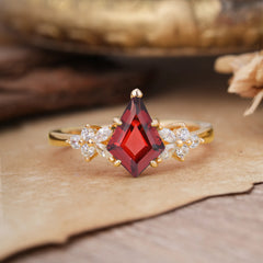 Blossom Kite Cut 2 Carat Garnet Ring Nature Inspired Cluster Leaf Ring