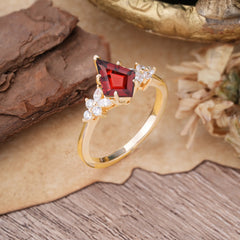 Blossom Kite Cut 2 Carat Garnet Ring Nature Inspired Cluster Leaf Ring