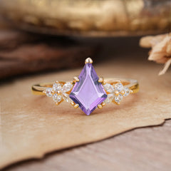 Blossom Kite Cut 2 Carat Amethyst Ring Nature Inspired Cluster Leaf Ring