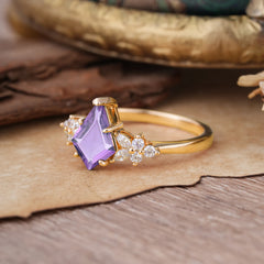 Blossom Kite Cut 2 Carat Amethyst Ring Nature Inspired Cluster Leaf Ring