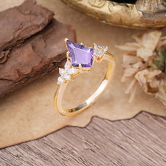 Blossom Kite Cut 2 Carat Amethyst Ring Nature Inspired Cluster Leaf Ring