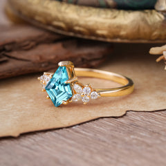 Blossom Kite Cut 2 Carat Aquamarine Ring Nature Inspired Cluster Leaf Ring