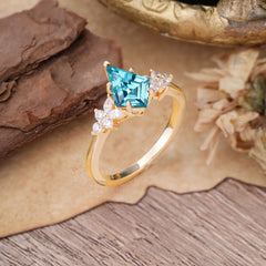Blossom Kite Cut 2 Carat Aquamarine Ring Nature Inspired Cluster Leaf Ring
