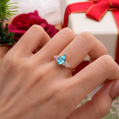 Blossom Kite Cut 2 Carat Aquamarine Ring Nature Inspired Cluster Leaf Ring
