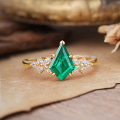 Blossom Kite Cut 2 Carat Emerald Ring Nature Inspired Cluster Leaf Ring