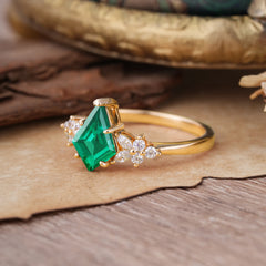 Blossom Kite Cut 2 Carat Emerald Ring Nature Inspired Cluster Leaf Ring