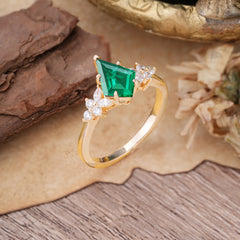 Blossom Kite Cut 2 Carat Emerald Ring Nature Inspired Cluster Leaf Ring
