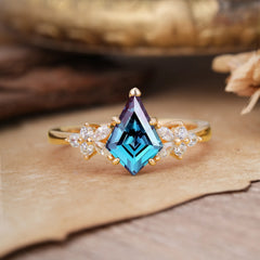 Blossom Kite Cut 2 Carat Alexandrite Ring Nature Inspired Cluster Leaf Ring