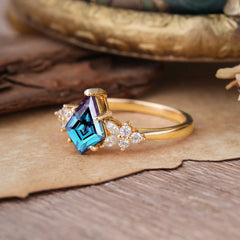 Blossom Kite Cut 2 Carat Alexandrite Ring Nature Inspired Cluster Leaf Ring