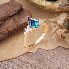 Blossom Kite Cut 2 Carat Alexandrite Ring Nature Inspired Cluster Leaf Ring