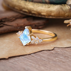 Blossom Kite Cut 2 Carat Moonstone Ring Nature Inspired Cluster Leaf Ring