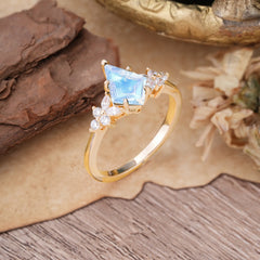 Blossom Kite Cut 2 Carat Moonstone Ring Nature Inspired Cluster Leaf Ring