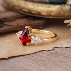 Blossom Kite Cut 2 Carat Ruby Ring Nature Inspired Cluster Leaf Ring