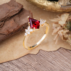 Blossom Kite Cut 2 Carat Ruby Ring Nature Inspired Cluster Leaf Ring