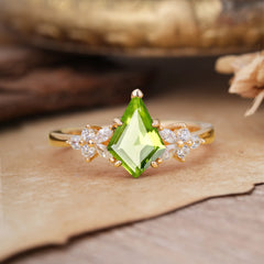 Blossom Kite Cut 2 Carat Peridot Ring Nature Inspired Cluster Leaf Ring