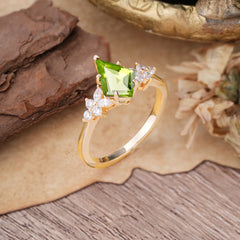 Blossom Kite Cut 2 Carat Peridot Ring Nature Inspired Cluster Leaf Ring
