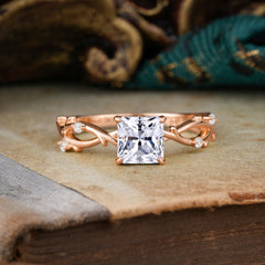 Princess Cut 1 Carat Moissanite Engagement Ring Nature Inspired Twisted Infinity Leaf Ring