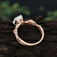 Princess Cut 1 Carat Opal Engagement Ring Nature Inspired Twisted Infinity Leaf Ring