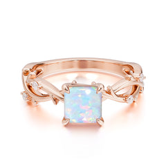 Princess Cut 1 Carat Opal Engagement Ring Nature Inspired Twisted Infinity Leaf Ring