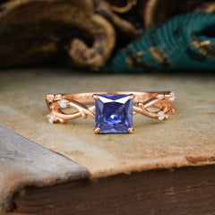 Princess Cut 1 Carat Tanzanite Engagement Ring Nature Inspired Twisted Infinity Leaf Ring