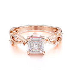 Princess Cut 1 Carat Moissanite Engagement Ring Nature Inspired Twisted Infinity Leaf Ring