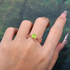 Princess Cut 1 Carat Peridot Engagement Ring Nature Inspired Twisted Infinity Leaf Ring