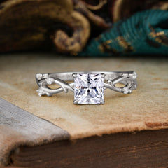 Princess Cut 1 Carat Moissanite Engagement Ring Nature Inspired Twisted Infinity Leaf Ring
