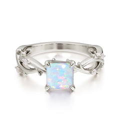 Princess Cut 1 Carat Opal Engagement Ring Nature Inspired Twisted Infinity Leaf Ring